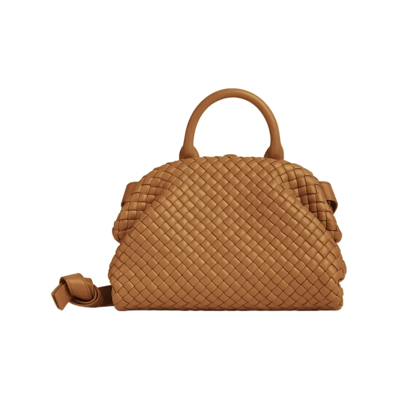 Bottega Veneta Handle Intrecciato Top Handle Small Camel-0