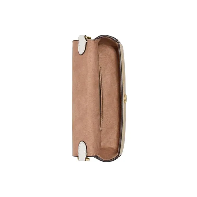 COACH Cow Leather Handbag Shoulder Bag Crossbody Bag Small Size Women's Khaki & Chalk White-3