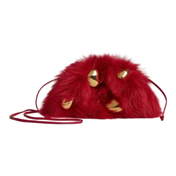 Bottega Veneta POUCH Cloud Bag Sheepskin Combo Shearling One Shoulder Crossbody Clutches Mini Women's Apple Candy Red
