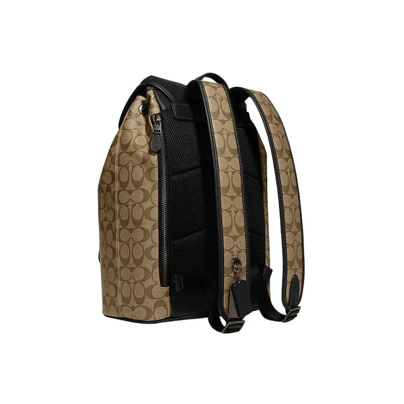 COACH Sullivan Cow Leather Patchwork With Fabric Backpack Men's Khaki Mix Charcoal-1