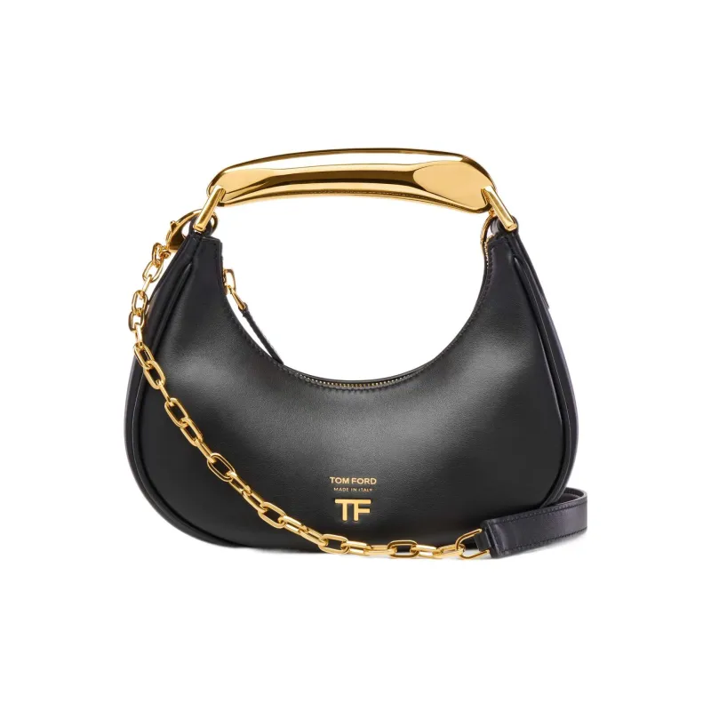 TF BIANCA Leather Hobo Bag Shoulder Bag Crossbody Bag Handbag Mini Women's Black-0