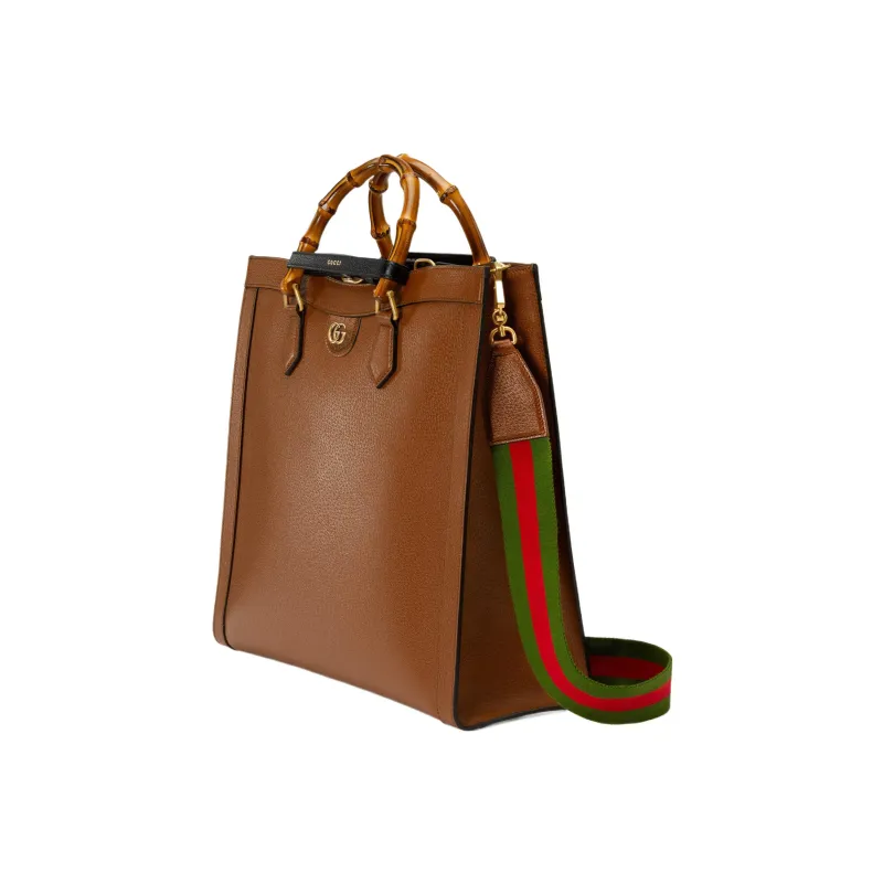 GUCCI Diana Leather Tote Bag Shopping Bag Shoulder Bag Crossbody Bag Handbag Large Size Men's Brown-3