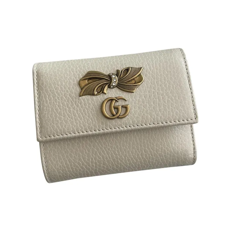 GUCCI Leather Coin Purses Wallets Women's White-1