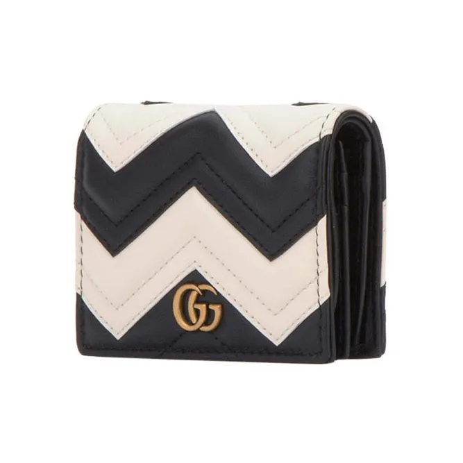 GUCCI GG Marmont Quilting Leather Card Holder Wallet Regular Women's Black/White-1