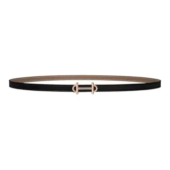 HERMES Gamma Rose Gold Buckle Epsom Calfskin Double-Sided Leather Belt Women's Black/Elephant Gray Width: 1.3cm