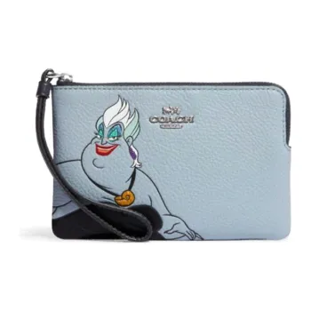 COACH Disney Collaboration Corner Zip Cow Leather Wallet Women's Aqua Blue