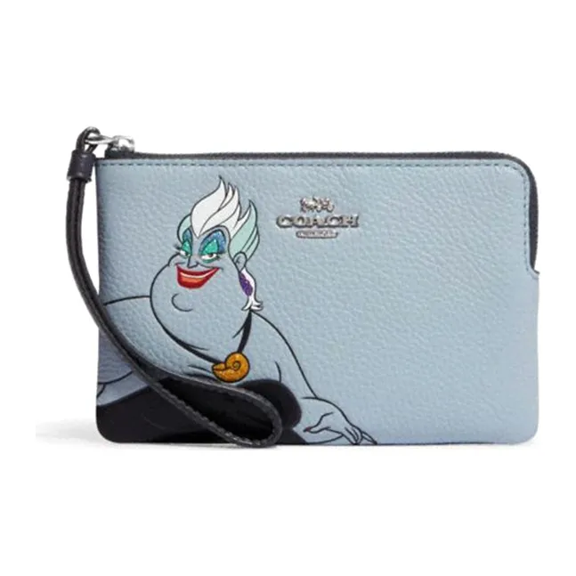 COACH Disney Collaboration Corner Zip Cow Leather Wallet Women's Aqua Blue-0
