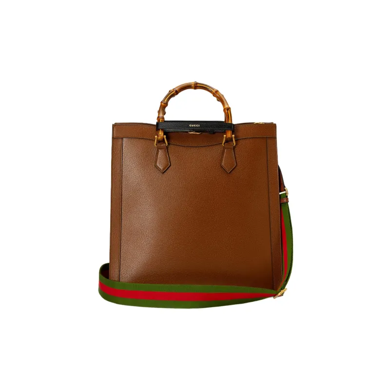 GUCCI Diana Leather Tote Bag Shopping Bag Shoulder Bag Crossbody Bag Handbag Large Size Men's Brown-4