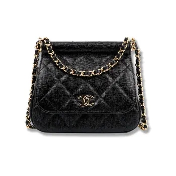 CHANEL 22K Autumn And Winter Calfskin And Gold Metal Flap Bag Shoulder Bag Crossbody Bag Small Size Women's Black
