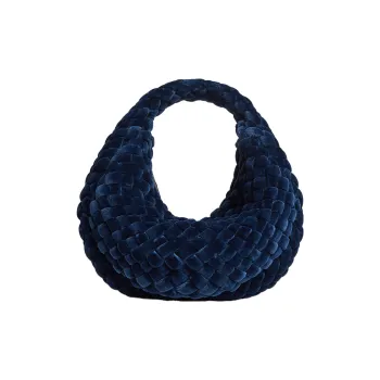 Bottega Veneta JODIE Velvet Cotton Handbag Mini Women's Dark Blue