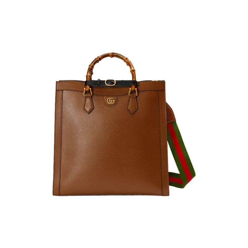 GUCCI Diana Leather Tote Bag Shopping Bag Shoulder Bag Crossbody Bag Handbag Large Size Men's Brown-1
