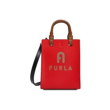 Furla Leather Handbag Shoulder Bag Crossbody Bag Mini Women's Orange Red & Taupe