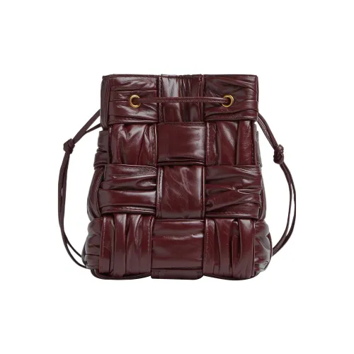 Bottega Veneta Plisse Intreccio Cassette Bucket Crossbody Bag Small Barolo