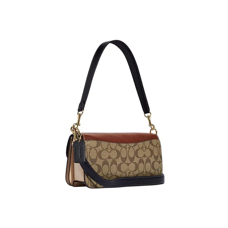 COACH With Cow Leather Portable Crossbody Bag, Shoulder Bag Large Size Women's Khaki & Brown-1