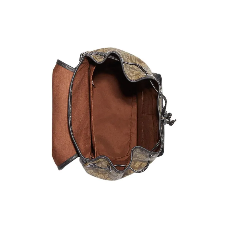 COACH Sullivan Cow Leather Patchwork With Fabric Backpack Men's Khaki Mix Charcoal-2