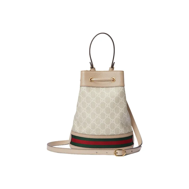 GUCCI Ophidia Canvas With Leather Bucket Bag Canvas Bag Handbag Shoulder Bag Crossbody Bag Small Size Women's Beige-2
