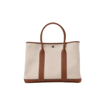 HERMES Garden Party Canvas With Leather Garden Handbag Unisex Gold Brown/Sand Yellow