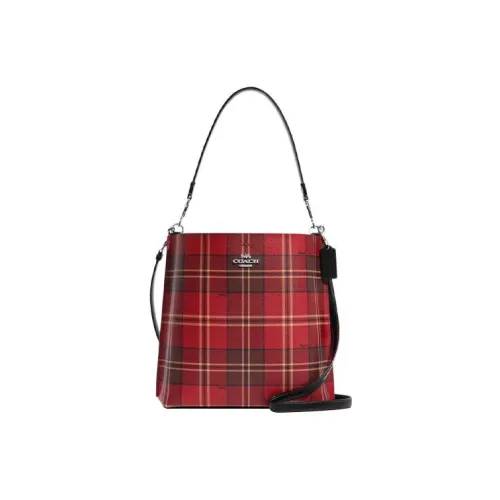 COACH Mollie Artificial Leather Bucket Bag, Portable Crossbody Bag, Shoulder Bag Large Size Women's Red & Black