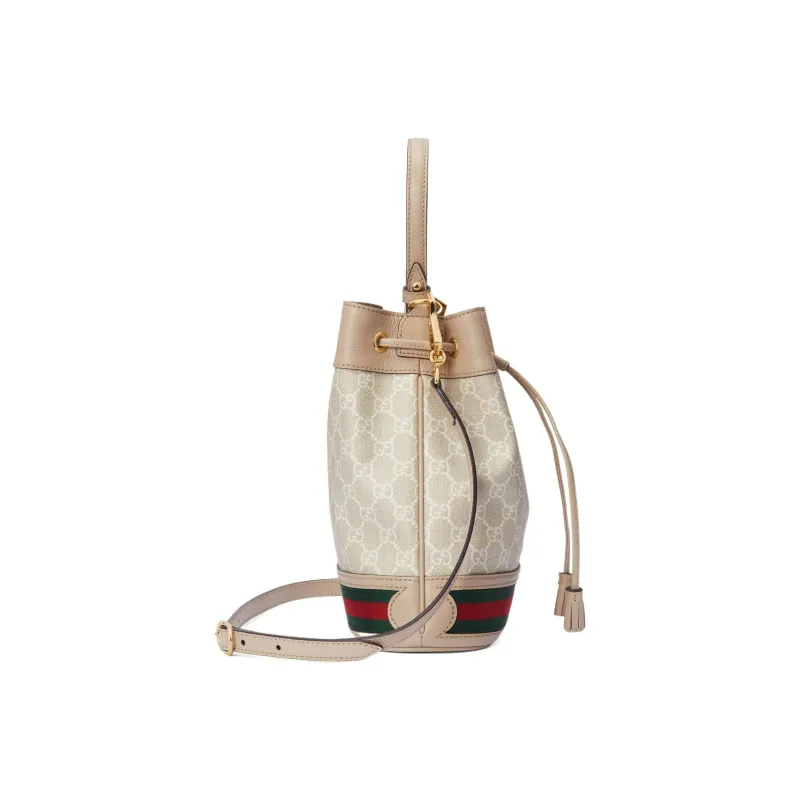 GUCCI Ophidia Canvas With Leather Bucket Bag Canvas Bag Handbag Shoulder Bag Crossbody Bag Small Size Women's Beige-3