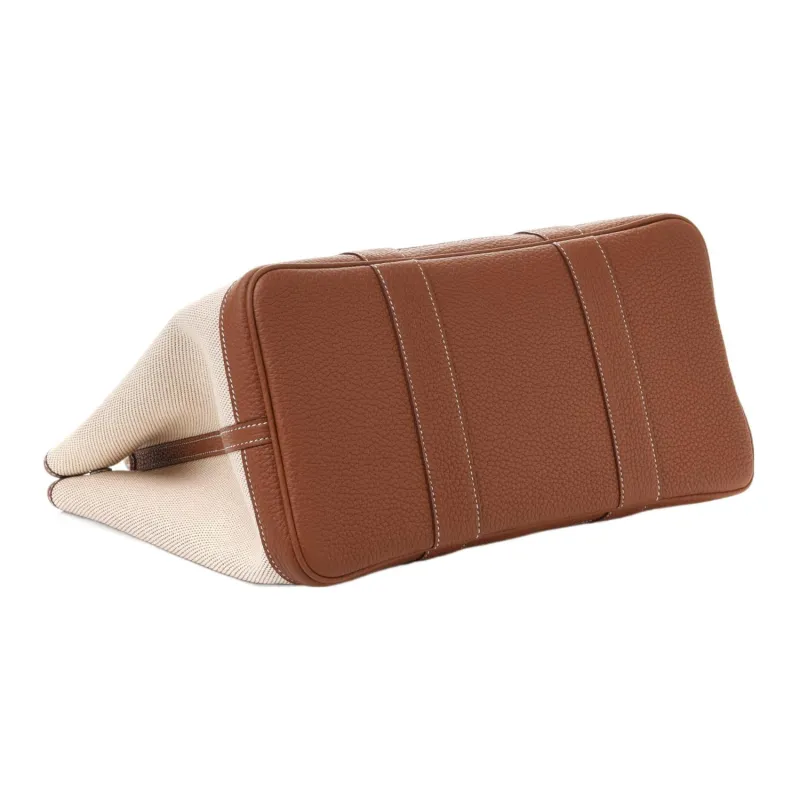 HERMES Garden Party Canvas With Leather Garden Handbag Unisex Gold Brown/Sand Yellow-2