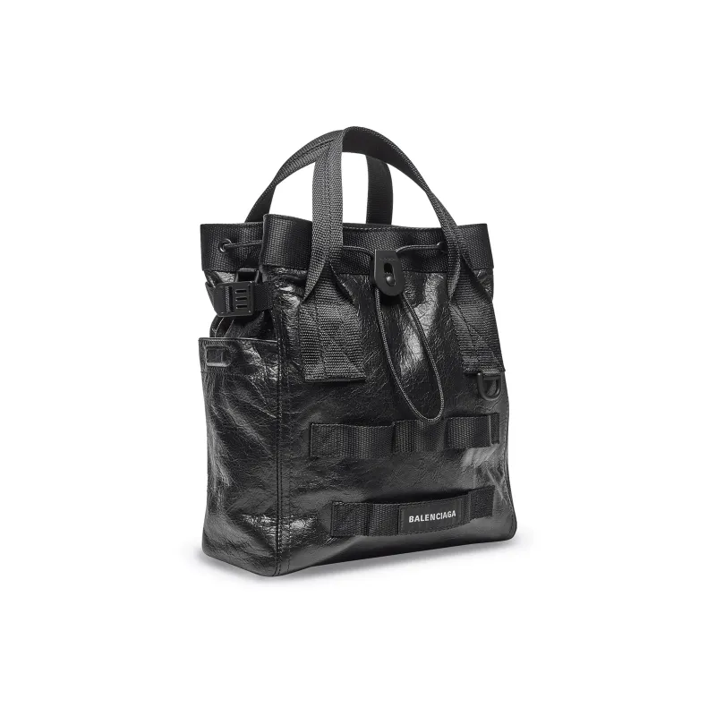 Balenciaga Army Fine Grained Sheepskin Tote Bag Shopping Bag Shoulder Bag Crossbody Bag Handbag Small Size Men's Black-2