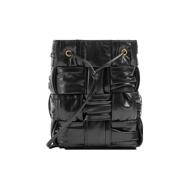 Bottega Veneta Plisse Intreccio Cassette Bucket Crossbody Bag Small Black-1
