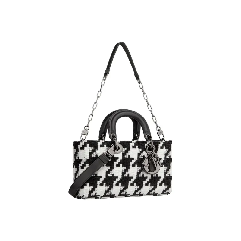 DIOR Lady D-JOY Canvas With Leather Daisie Bag Shoulder Bag Crossbody Bag Handbag Medium Size Women's Black/White-4
