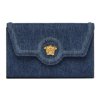 FANSIZHE La Medusa Cotton With Cow Leather Trim Shoulder Bag, Crossbody Bag Women's Blue
