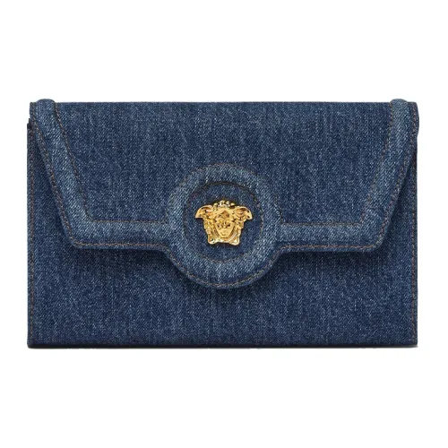 FANSIZHE La Medusa Cotton With Cow Leather Trim Shoulder Bag, Crossbody Bag Women's Blue