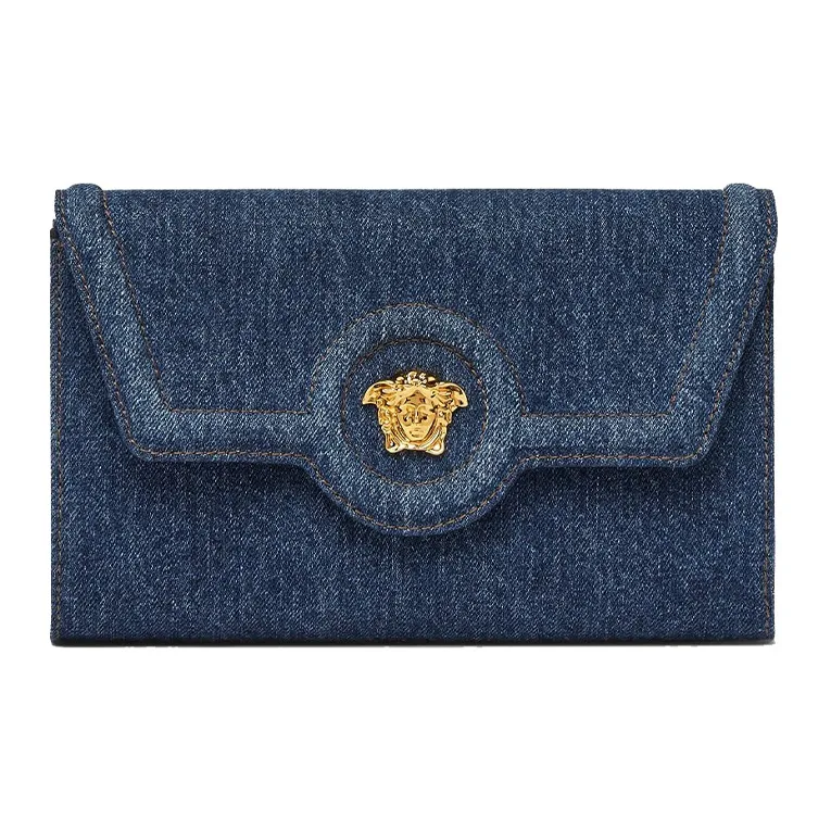 FANSIZHE La Medusa Cotton With Cow Leather Trim Shoulder Bag, Crossbody Bag Women's Blue-0