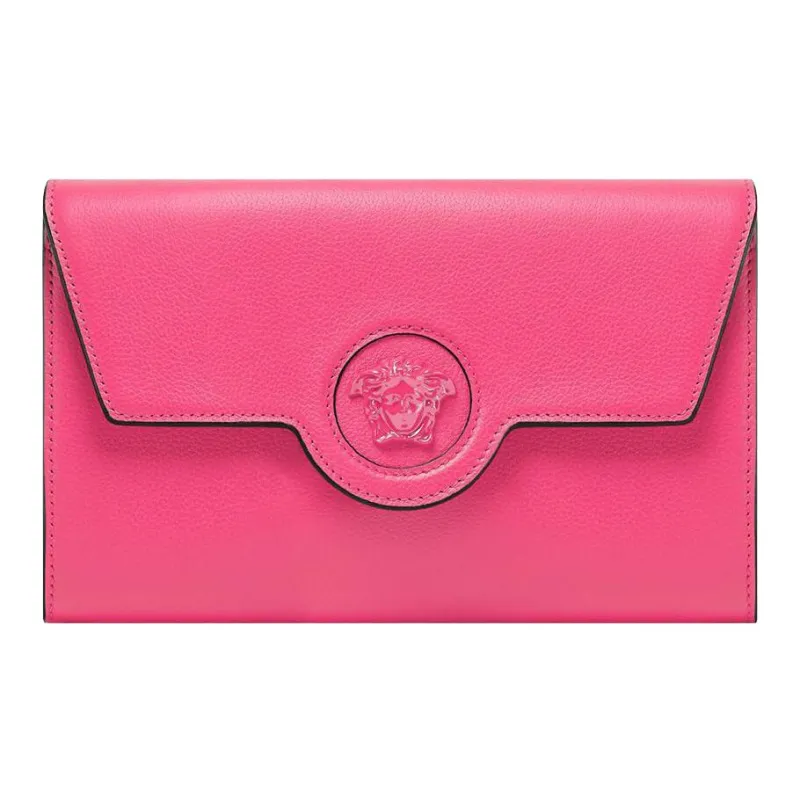 VERSACE La Medusa Grained Calfskin Shoulder Bag Crossbody Bag Women's Fuchsia-0