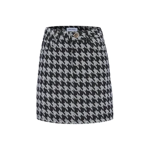 URBAN REVIVO Denim Short Skirts Women's Black Gray Check