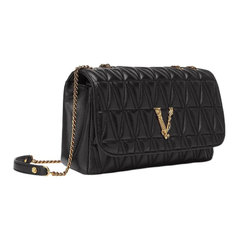 VERSACE Virtus Lambskin Handbag, Shoulder Bag Women's Black-1