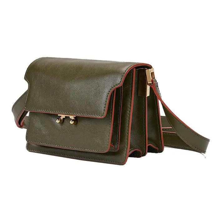 MARNI Trunk Cow Leather Trunk Bag, Crossbody Bag, Shoulder Bag Women's Olive Green-1