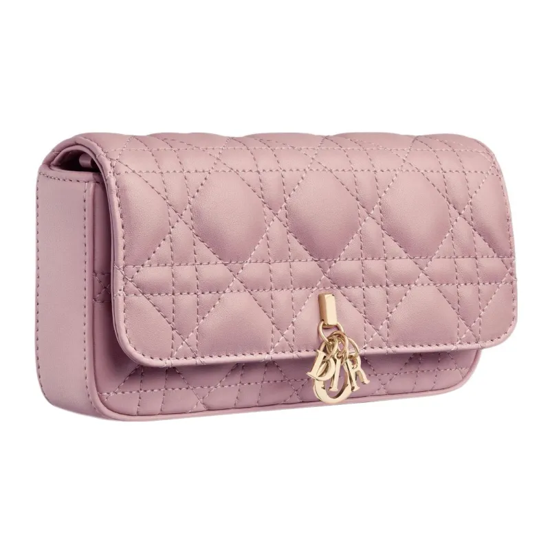 DIOR Lady Dior Wicker Pattern Sheepskin Handheld Crossbody One Shoulder Cell Phone Pouch Regular Women's Vintage Pink-1