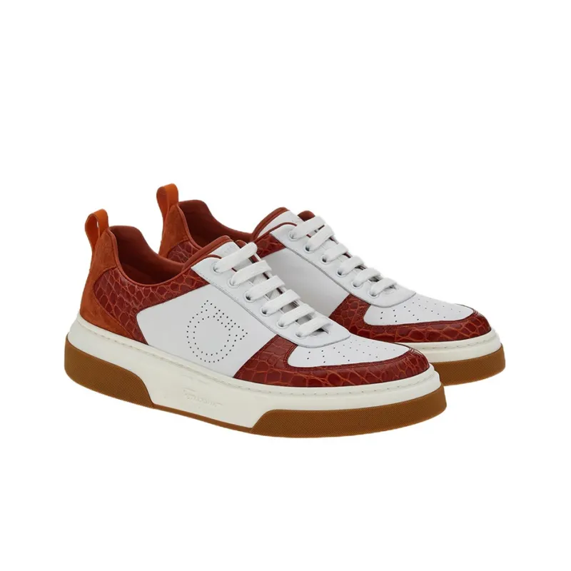 FERRAGAMO Low Top Stylish Skateboarding Shoes Men's Red White-1