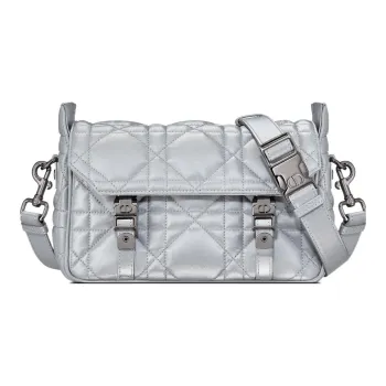DIOR DiorCamp Cow Leather Messenger Bag, Crossbody Bag, Shoulder Bag Small Size Women's Silver