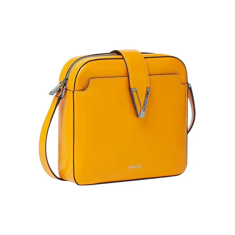 VERSACE Cow Leather Messenger Bag Shoulder Bag Crossbody Bag Men's Orange-1