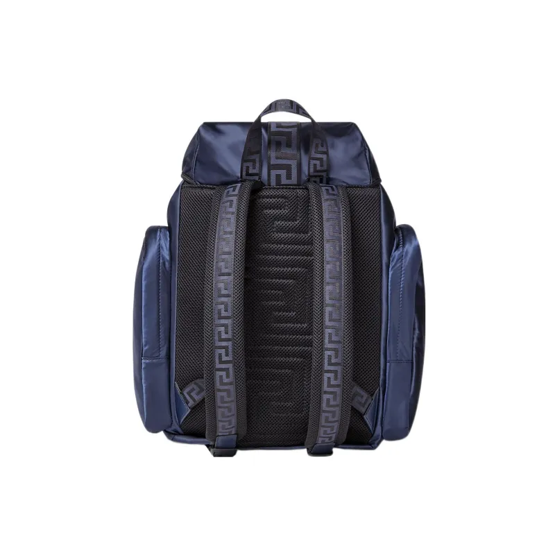 VERSACE Calfskin Trim Backpack Men's Blue-1