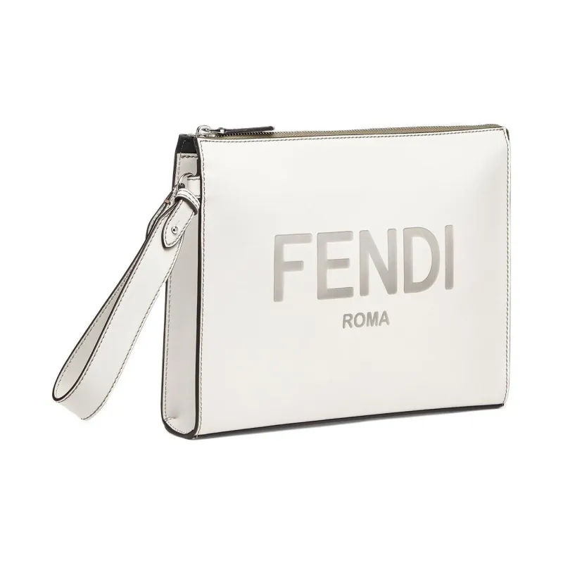 FENDI Calfskin Wrist Bag Clutch Men's Light Gray-2