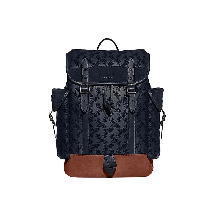 COACH Hitch Fabric With Cow Leather Backpack Large Size Men's Black-0
