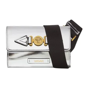 VERSACE Calfskin Sling Bag Fanny Pack Regular Men's Silver