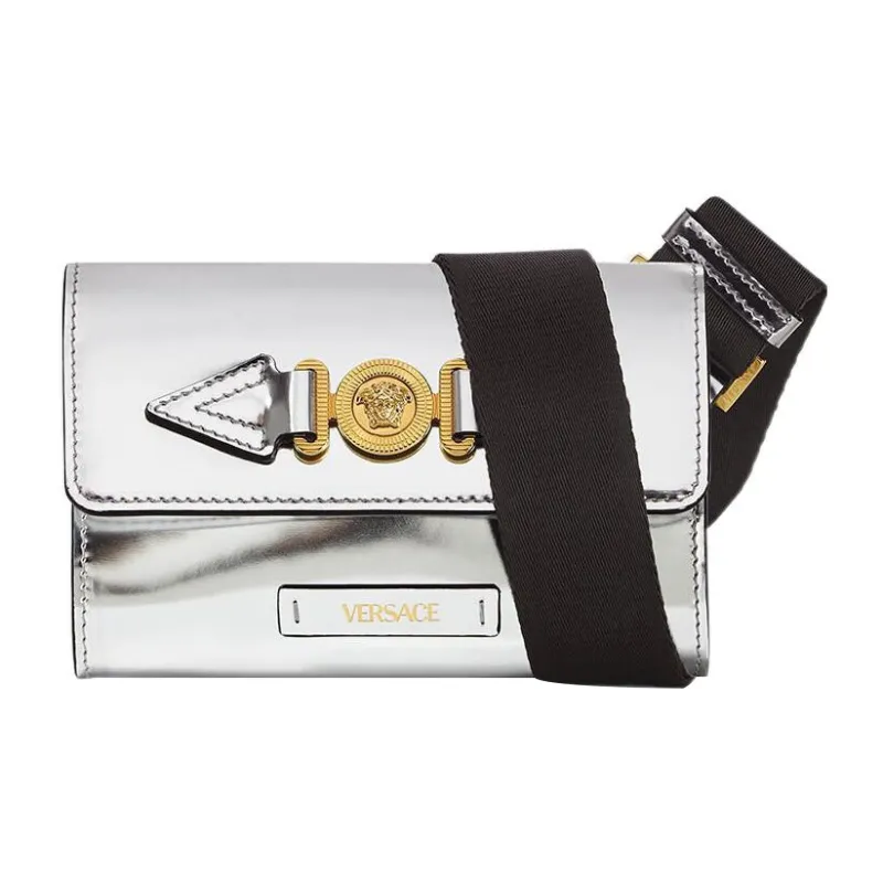 VERSACE Calfskin Sling Bag Fanny Pack Regular Men's Silver-0