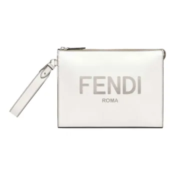 FENDI Calfskin Wrist Bag Clutch Men's Light Gray