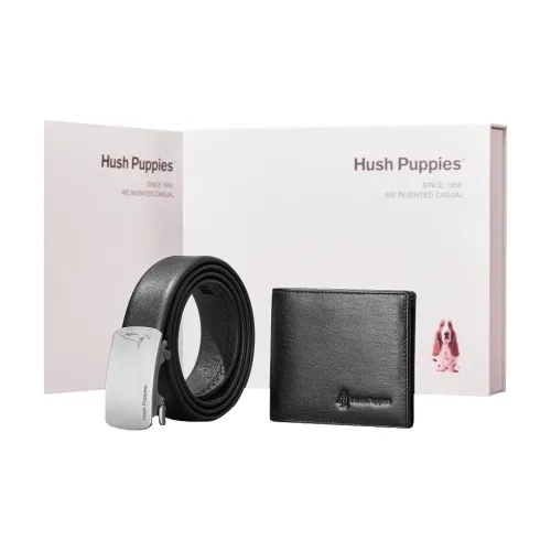 Hush Puppies Leather Belts Men Box Three Silver Gray Leather Belts+Black Wallets