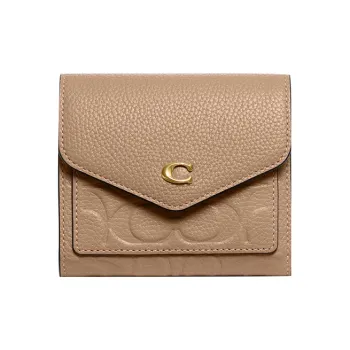 COACH Wyn Polished Grained Leather Card Holder Wallet Small Size Women's Nude