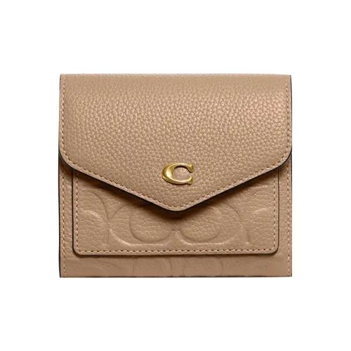 COACH Wyn Polished Grained Leather Card Holder Wallet Small Size Women's Nude