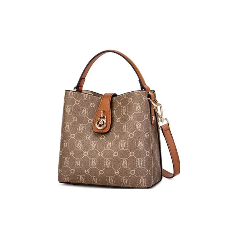 Hush Puppies Synthetic Leather Bucket Bags Crossbody One Shoulder Handbags Women's Black/Khaki/Apricot-6