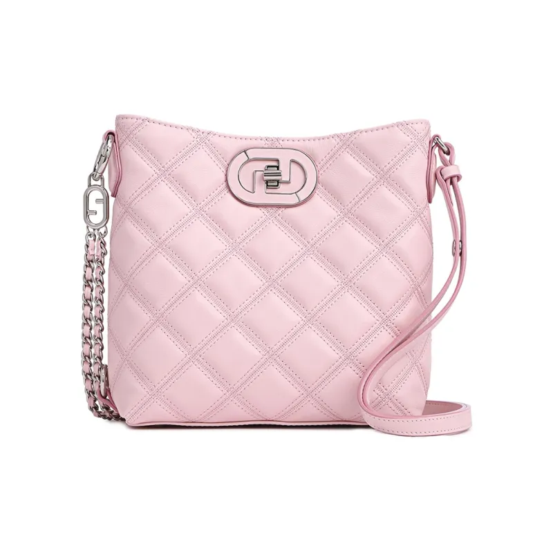 FION Cow Leather Bucket Bag, Crossbody Bag, Shoulder Bag Women's Black/Pink-0