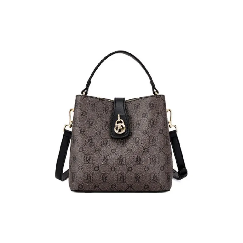Hush Puppies Synthetic Leather Bucket Bags Crossbody One Shoulder Handbags Women's Black/Khaki/Apricot-0
